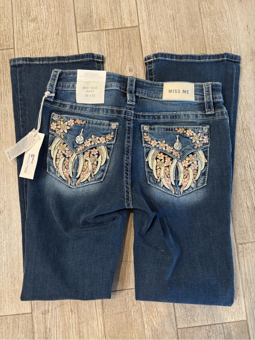 NWT Miss Me Mid-Rise Bootcut Angel Wing Jeans Bling Embellished 28x32